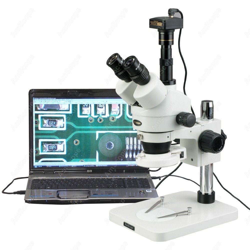 Amscope Microscope Stereo 7X-45X - Microscopio Estéreo Trinocular con Zoom AmScope
